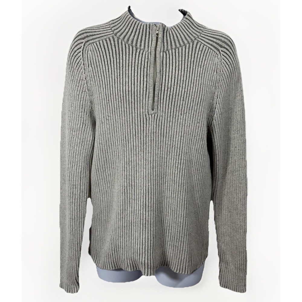 Y2K‎ American Rag Men's L  Gray 1/4 Zip Rib Knit Sweater Pullover Cotton WPL8046